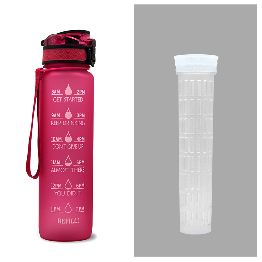 1 Litre Motivational Water Bottle with Time Markers and Fruit Infuser