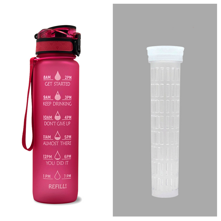 1 Litre Motivational Water Bottle with Time Markers and Fruit Infuser