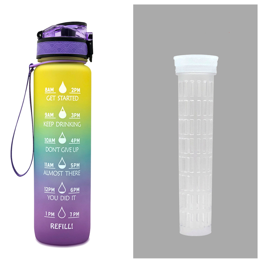 1 Litre Motivational Water Bottle with Time Markers and Fruit Infuser