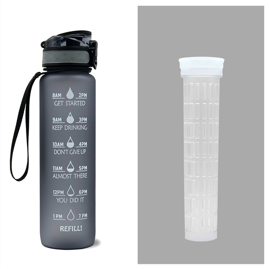 1 Litre Motivational Water Bottle with Time Markers and Fruit Infuser