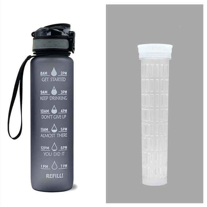 1 Litre Motivational Water Bottle with Time Markers and Fruit Infuser