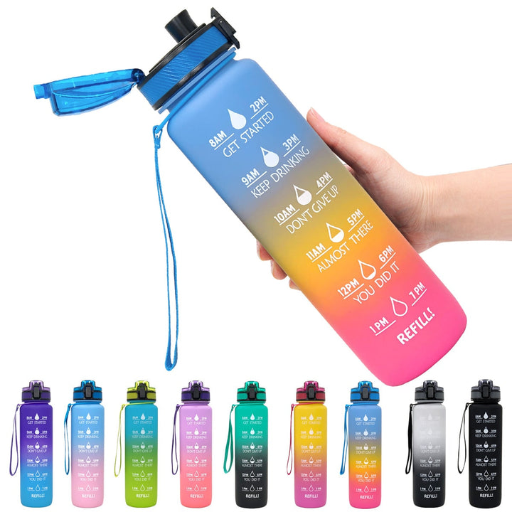 1 Litre Motivational Water Bottle with Time Markers and Fruit Infuser