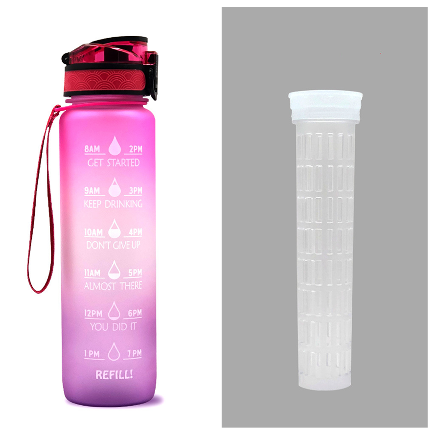 1 Litre Motivational Water Bottle with Time Markers and Fruit Infuser