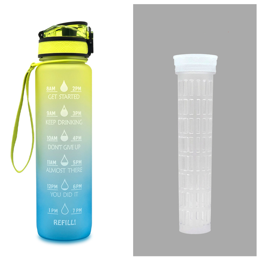 1 Litre Motivational Water Bottle with Time Markers and Fruit Infuser