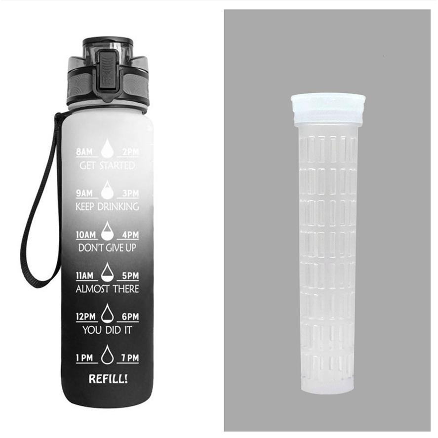 1 Litre Motivational Water Bottle with Time Markers and Fruit Infuser