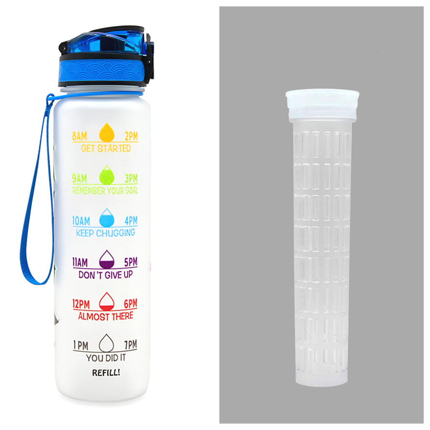 1 Litre Motivational Water Bottle with Time Markers and Fruit Infuser