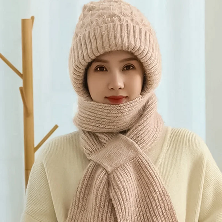 Women’s Winter Knit Hat Scarf – Windproof Ear Protection