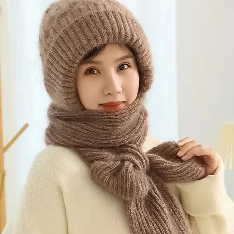 Women’s Winter Knit Hat Scarf – Windproof Ear Protection