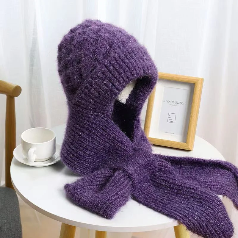 Women’s Winter Knit Hat Scarf – Windproof Ear Protection