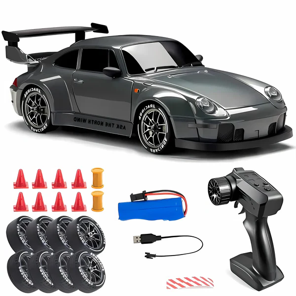 Retro 4WD Drift RC Car with LED Lights and Swappable Tyres