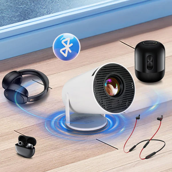 Smart 4K Projector with 180° Swivel Stand and Bluetooth Sound