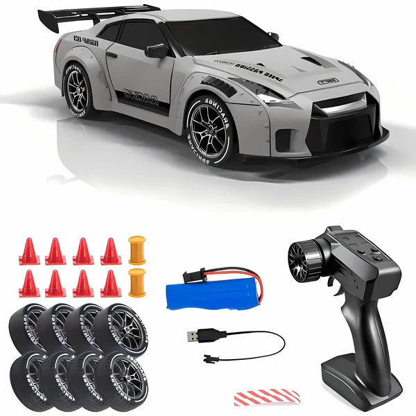 Retro 4WD Drift RC Car with LED Lights and Swappable Tyres