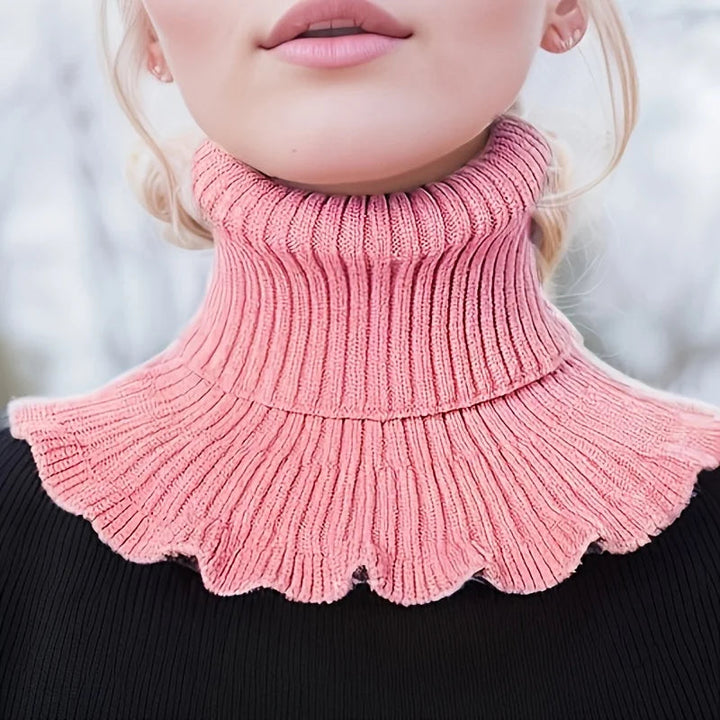 Knitted Turtleneck Collar Scarf – Ruffled Edge, Windproof