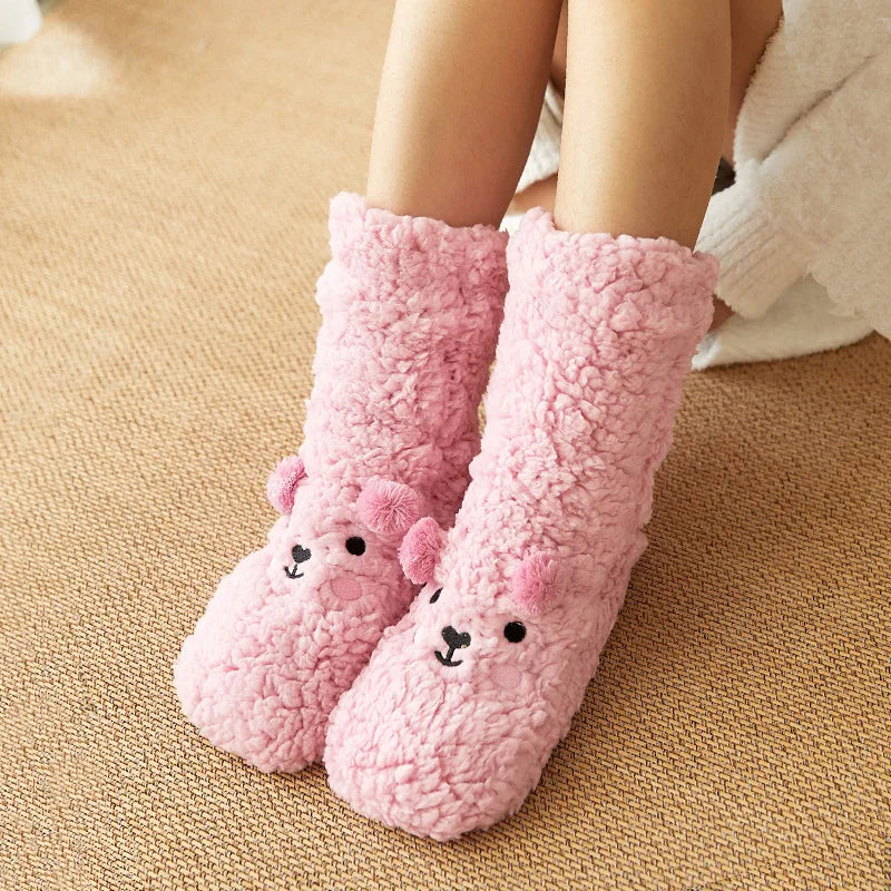 Harwelton™ Cute Bear Fleece Socks with Non-Slip Grip Sole