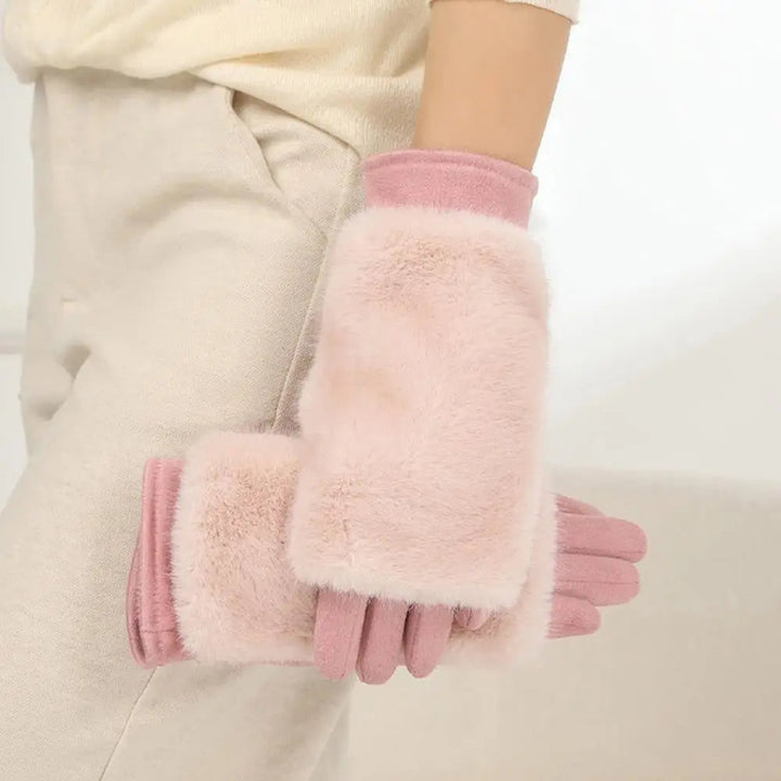 Suede Touchscreen Winter Gloves with Soft Faux Fur Trim