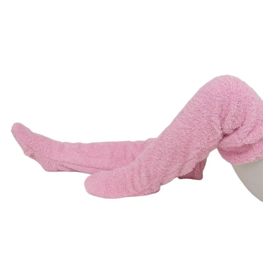 Long Coral Fleece Lounge Socks with Fold-Back Foot Opening