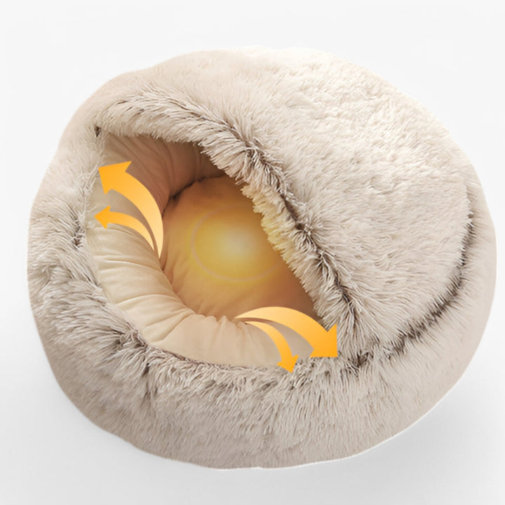 Round Faux Fur Pet Bed with Washable Cover and Non-Slip Base