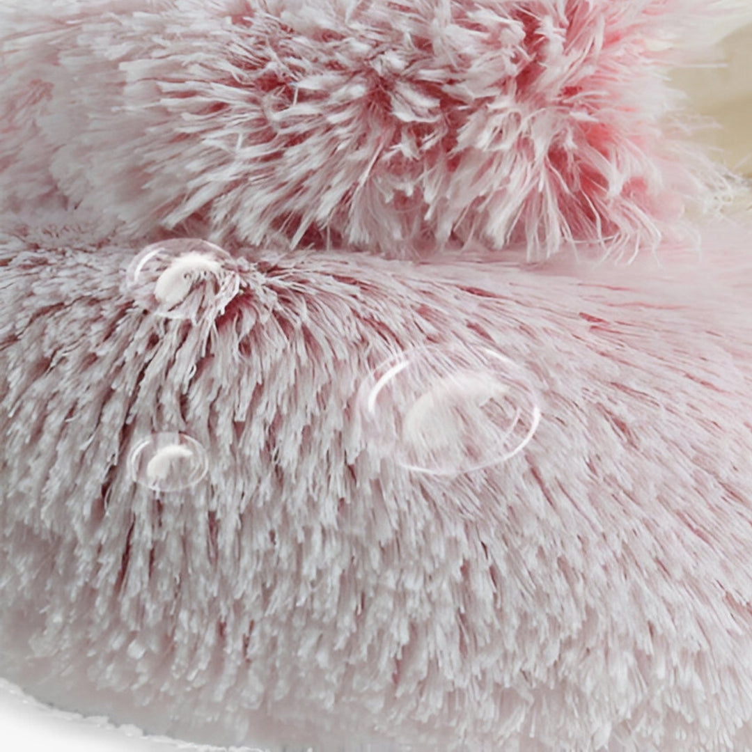 Round Faux Fur Pet Bed with Washable Cover and Non-Slip Base