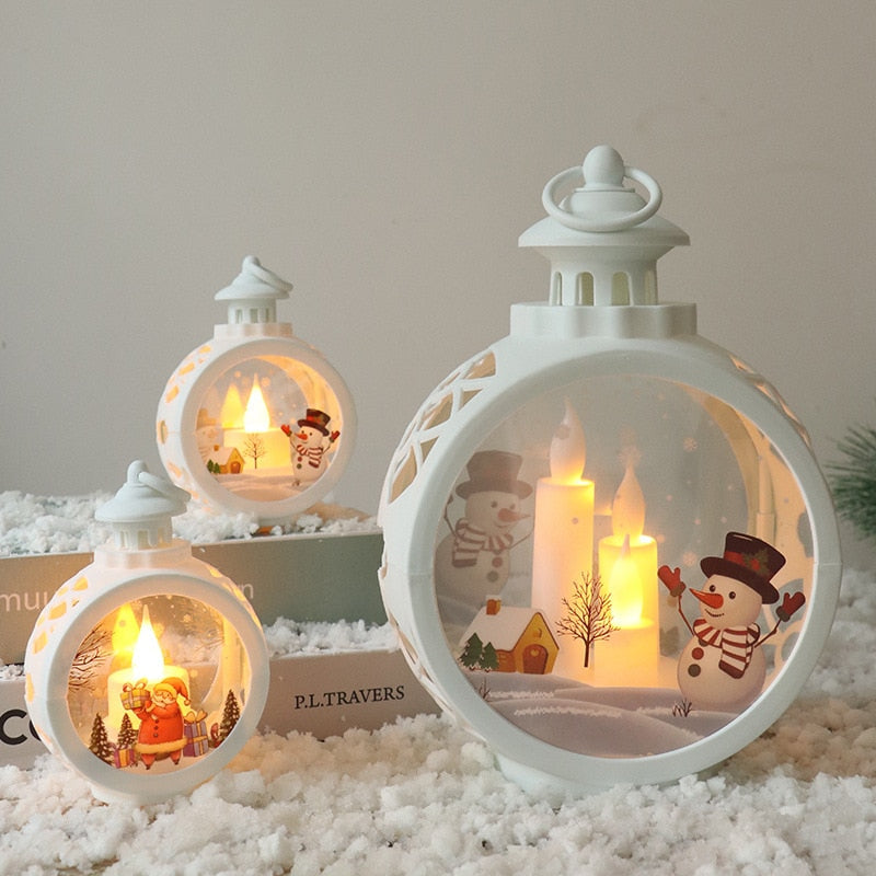 Glass LED Christmas Lantern with Snowman or Santa