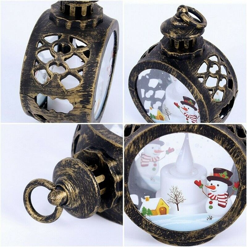 Glass LED Christmas Lantern with Snowman or Santa