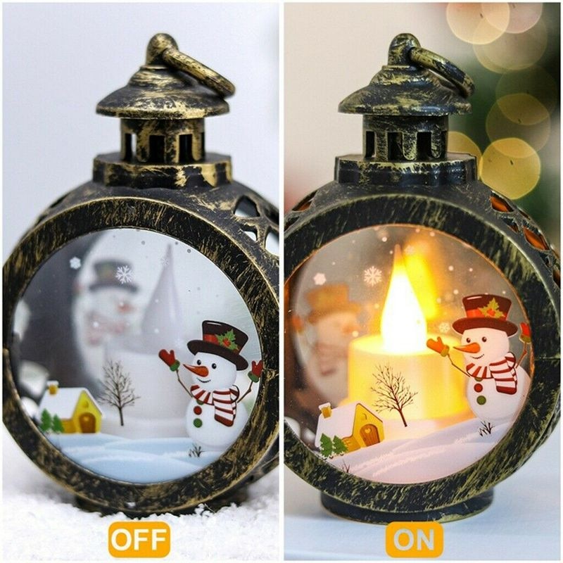 Glass LED Christmas Lantern with Snowman or Santa