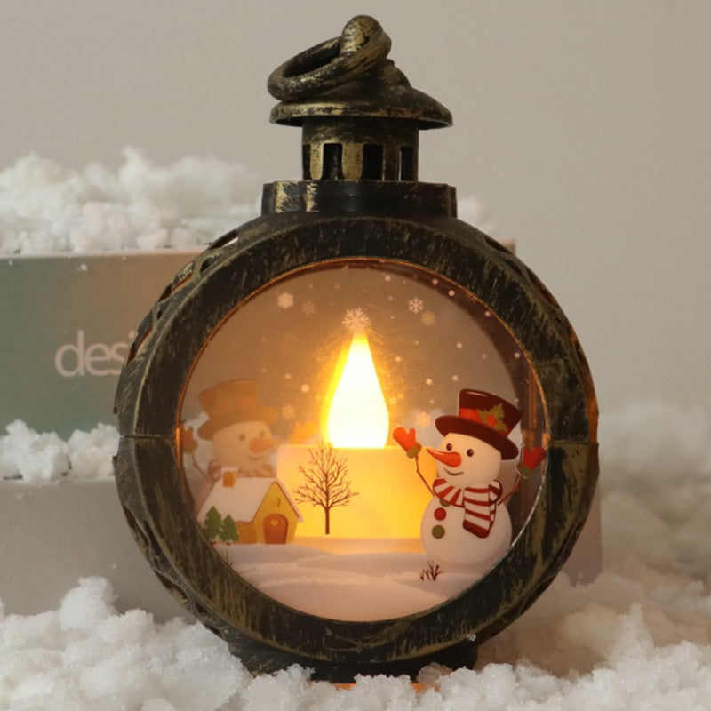 Glass LED Christmas Lantern with Snowman or Santa
