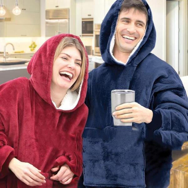 Fleece-Lined Blanket Jumper with Giant Hood and Pocket