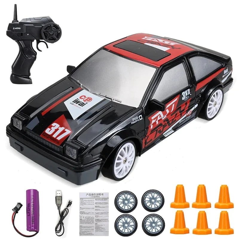 Harwelton™ Mini RC Drift Car with LED Headlights and Spare Wheels