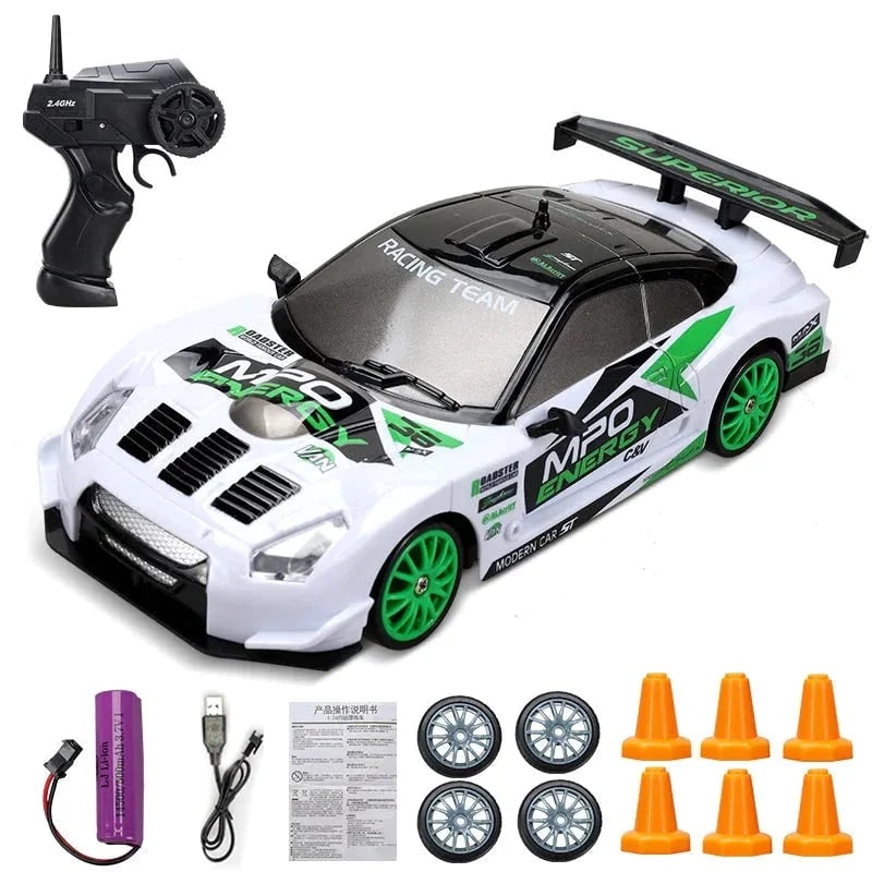Harwelton™ Mini RC Drift Car with LED Headlights and Spare Wheels