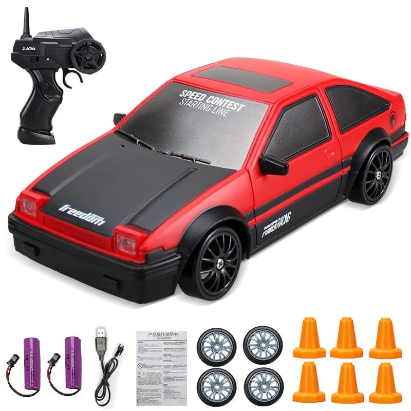 Harwelton™ Mini RC Drift Car with LED Headlights and Spare Wheels