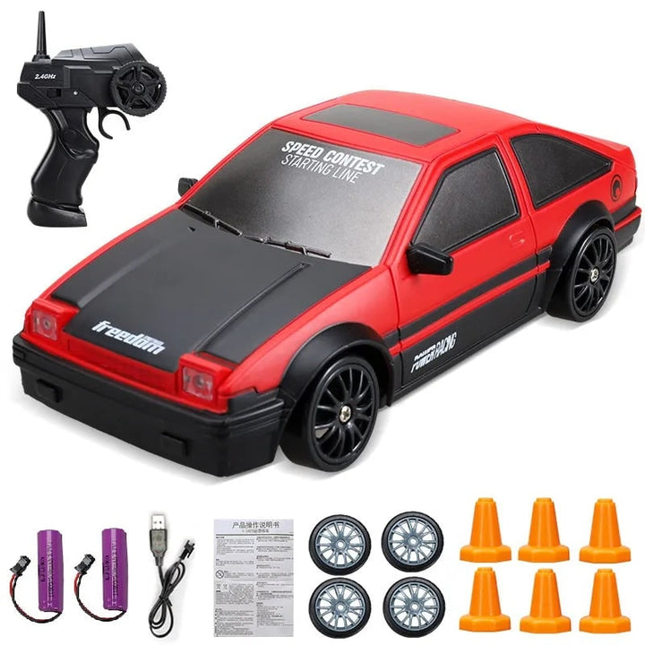 Harwelton™ Mini RC Drift Car with LED Headlights and Spare Wheels