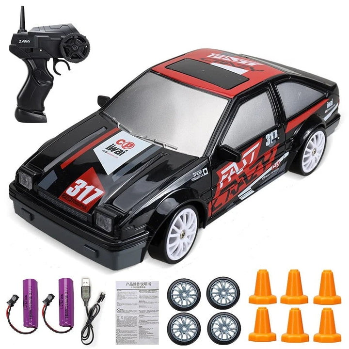 Harwelton™ Mini RC Drift Car with LED Headlights and Spare Wheels
