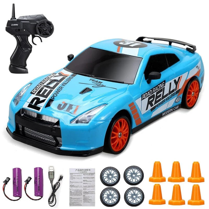 Harwelton™ Mini RC Drift Car with LED Headlights and Spare Wheels