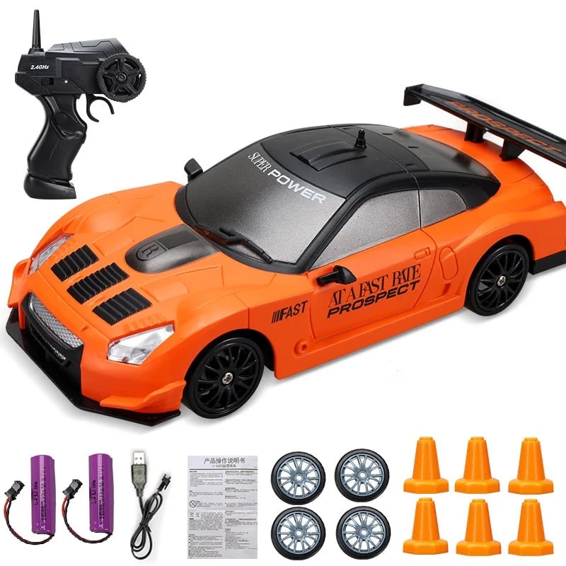 Harwelton™ Mini RC Drift Car with LED Headlights and Spare Wheels