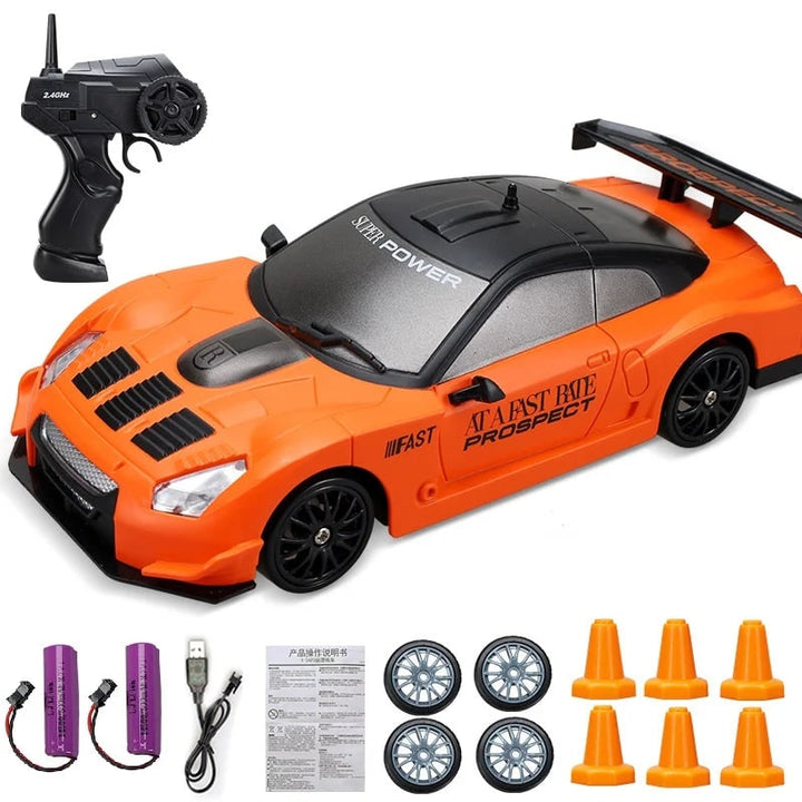 Harwelton™ Mini RC Drift Car with LED Headlights and Spare Wheels