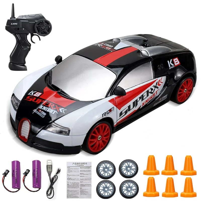 Harwelton™ Mini RC Drift Car with LED Headlights and Spare Wheels