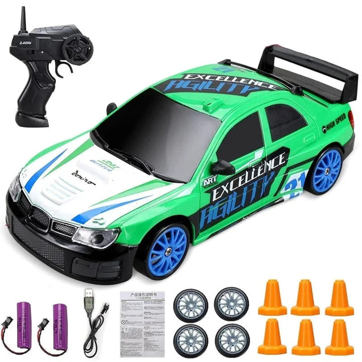 Harwelton™ Mini RC Drift Car with LED Headlights and Spare Wheels