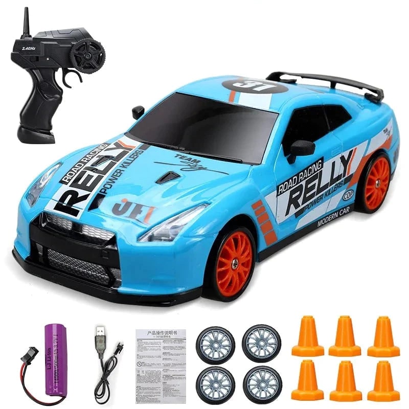Harwelton™ Mini RC Drift Car with LED Headlights and Spare Wheels