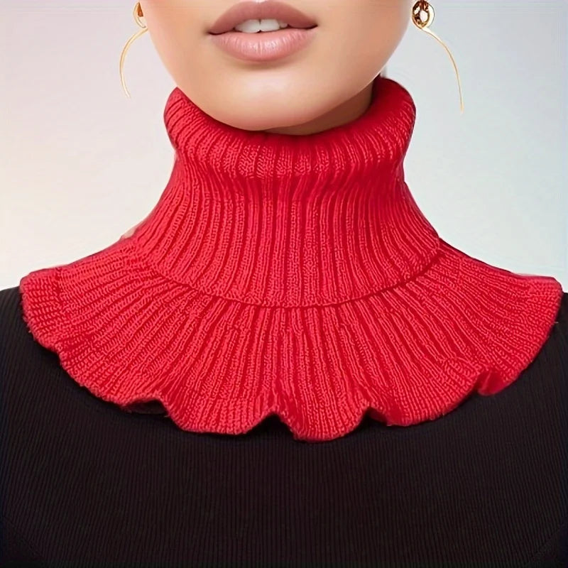 Knitted Turtleneck Collar Scarf – Ruffled Edge, Windproof