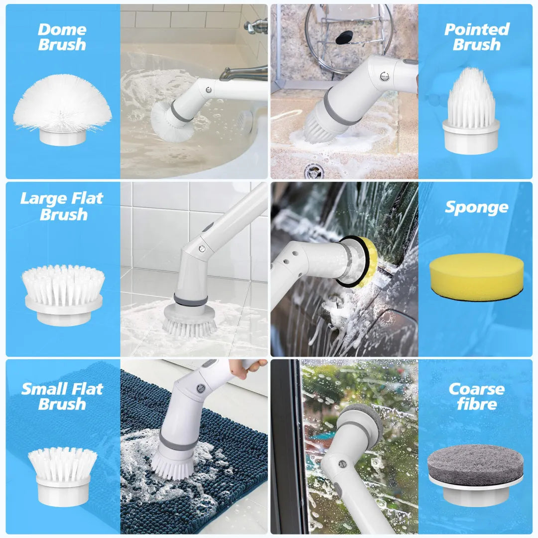 Cordless Electric Spin Scrubber with 7 Heads and Long Handle