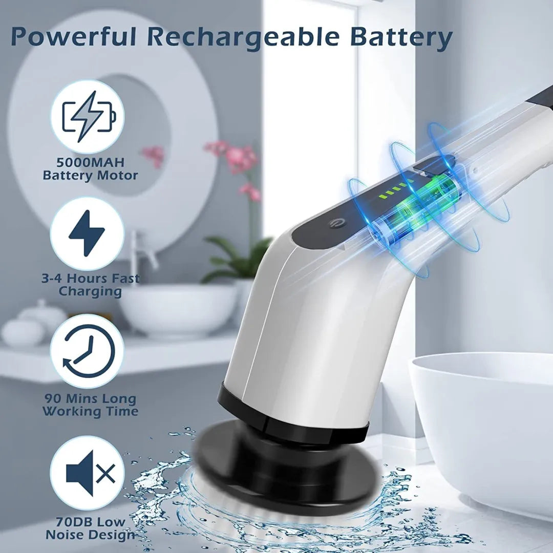 Cordless Electric Spin Scrubber with 7 Heads and Long Handle