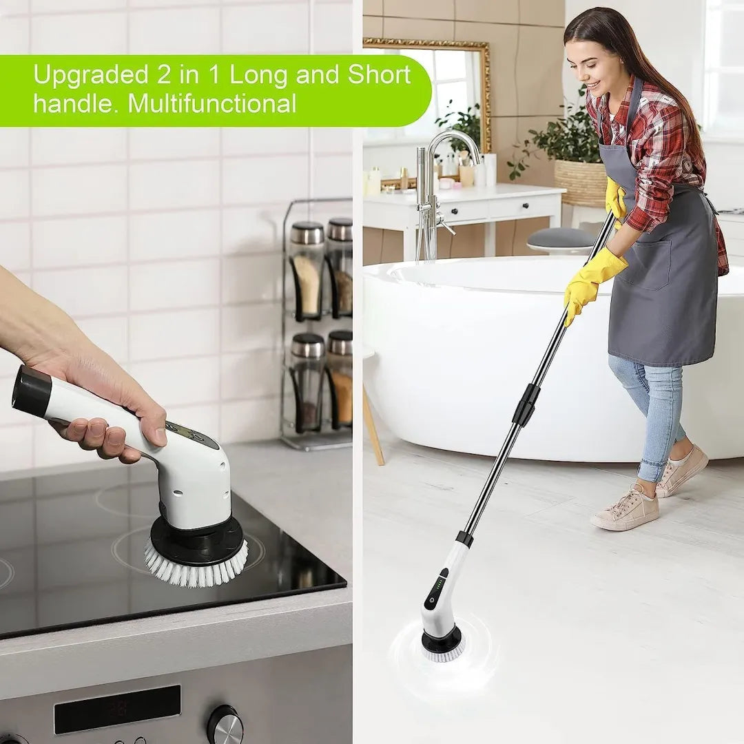 Cordless Electric Spin Scrubber with 7 Heads and Long Handle