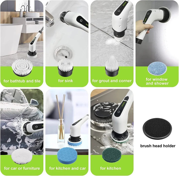 Cordless Electric Spin Scrubber with 7 Heads and Long Handle