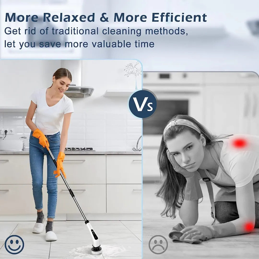 Cordless Electric Spin Scrubber with 7 Heads and Long Handle