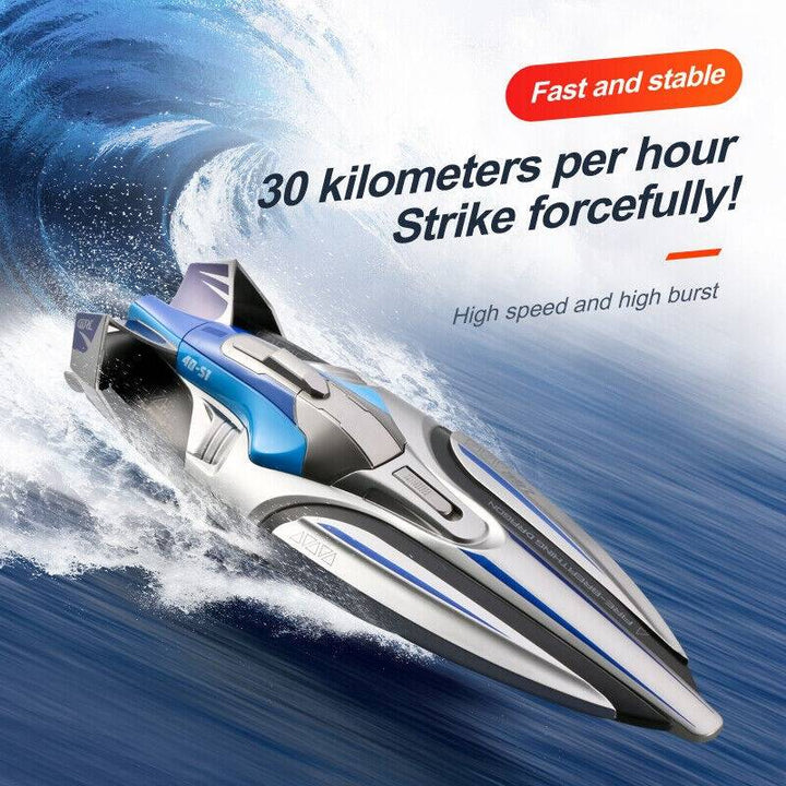 High-Speed RC Boat with Twin Motors and LED Lights, 35 km/h