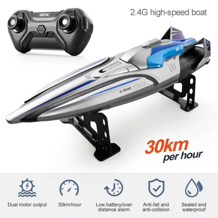 High-Speed RC Boat with Twin Motors and LED Lights, 35 km/h