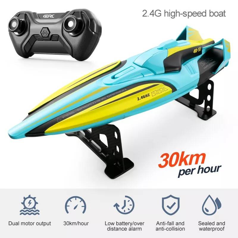High-Speed RC Boat with Twin Motors and LED Lights, 35 km/h