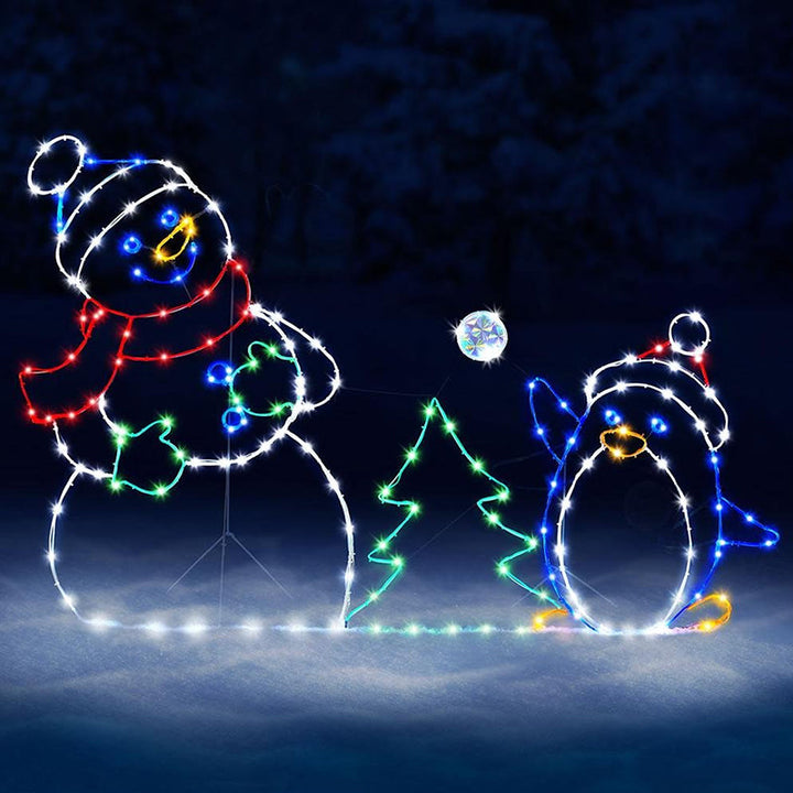 Animated LED Snowball Fight Light | Outdoor Snowman &amp; Penguin Christmas Decor