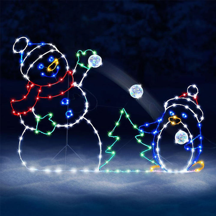 Animated LED Snowball Fight Light | Outdoor Snowman &amp; Penguin Christmas Decor