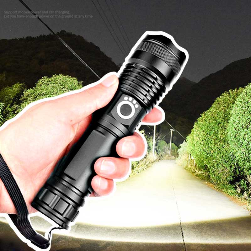Rechargeable LED Torch with Zoom, Waterproof Aluminium Body